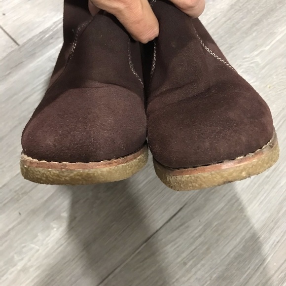 Lands End Brown Suede “Chalet” Mid Calf Wedge Heel Faux Shearling Lined Boots - Picture 4 of 8